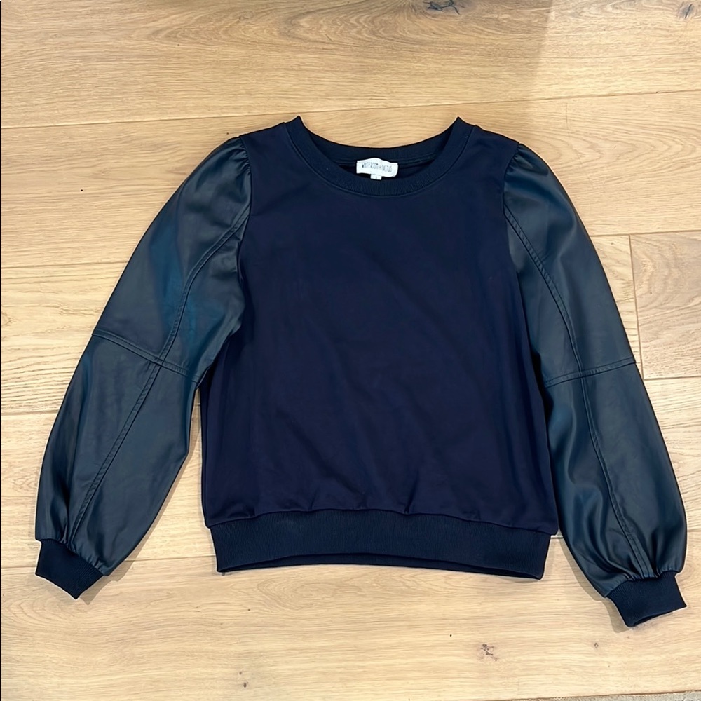 Black Sweater with Faux Leather Sleeves